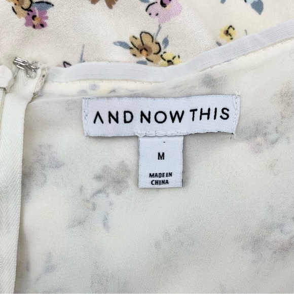 NWT AND NOW THIS Cream Floral Puff Sleeve Front Slit Midi Dress - Picture 9 of 13